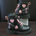Miniatyrbild 1 av 7: Flickstövlar Barnmode gummistövlar Cool flicka Höst och vinter Bomull Mjuk sula Rosa med Love Side Zip black 37
