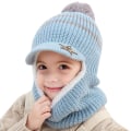 Miniatyrbillede 1 af 3: Barn Pojkar Flickor Balaclava Cap Tørklæde Fleece Cap Pom Ski Beanie Hattar Blue