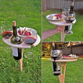 Miniatyrbild 5 av 9: Vikbart mini utomhus vinbord camping picknickbord i trä wood