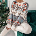Miniatyrbillede 1 af 8: O-hals langærmet sweater kvinder juletrykt sweater Beige M