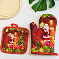 Miniatyrbild 1 av 5: 2st/ set Köks Anti-het Handskar Jul Mikrovågsugn Handske red Santa Claus