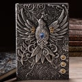 Miniatyrbild 1 av 10: A5 3D-präglat läderutskrift Präglat Phoenix Diary Notebook Silver