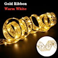 Miniatyrbild 1 av 7: Christmas Ribbon Fairy Light Juldekoration DIY Bows String Light Tree Ornaments Gold-Warm 5M
