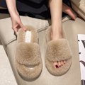 Miniatyrbillede 3 af 9: Dame Fluffy Slippers Vinter Pels Rutsjebaner Varm Flip Flop khaki 41