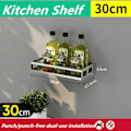 Miniatyrbillede 1 af 7: Multi-Purpose Køkken Opbevaring Vægmontering Spice Rack Hyldebeslag Silver-30cm