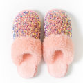 Miniatyrbild 1 av 7: Paljetter plysch tofflor för kvinnor mode vinter varma tofflor pink 40-41（26.5cm）