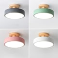 Miniatyrbillede 2 af 6: Nordisk Rund Led Loftslampe Trækorn Lys Loftslys Hjem Soveværelse Belysning til Køkken Gang Indretningsarmaturer gray