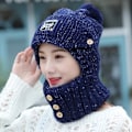 Miniatyrbild 2 av 9: Vinterförtjockad hattsjal mask i ett cap dark blue