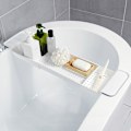 Miniatyrbillede 3 af 8: Badekarhylde Udtrækkelig Badeværelse badekar bakke Bruser Caddy Bath Rack white 55*17*5cm