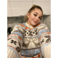 Miniatyrbillede 7 af 8: O-hals langærmet sweater kvinder juletrykt sweater Brown M