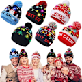 Miniatyrbillede 2 af 7: Jul Led Lys Strikkede Beanies Børne Strikket Hue Lysemitterende Led Uld Varm Kold C elasticity