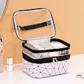 Miniatyrbillede 2 af 9: Multifunktions dobbeltlag Transparent kosmetisk makeuptaske silver 23*16*17cm