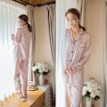 Miniatyrbillede 11 af 11: Plus Size Cardigan langærmet ensfarvet hjemmepyjamas blue S