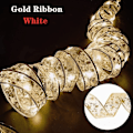 Miniatyrbillede 1 af 7: Christmas Ribbon Fairy Light juledekoration DIY buer String Light Tree Ornamenter Gold-White 1M