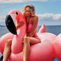 Miniatyrbillede 1 af 9: Kæmpe oppustelig Flamingo Pool Float Ride-On Svømmering pink 150*150*85CM