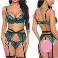 Miniatyrbild 1 av 2: Damunderkläder Sexiga Spets Push Up Bikini Strumpebandsstrumpor Set Underkläder Nattkläder Green Green M