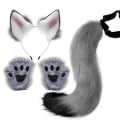Miniatyrbild 5 av 5: Halloween set djurklosimulering plysch rävöra hårbåge， djuröra， djursvans cos tillbehör white black white black one size fits all