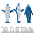 Miniatyrbilde 3 av 4: Haiteppe for voksne supermyk plysj Hettegenser sovepose pyjamas blå og hvit farge blue and white color M