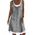 Miniatyrbillede 1 af 3: Kvinders Fake Denim Solid Casual Løs Midikjole i linned grå grey XL