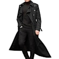 Miniatyrbillede 1 af 2: Mænd Lang Trench Coat Lapel Overcoat Jakke Sort Black XL