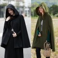 Miniatyrbillede 2 af 2: Casual Hooded Cape Coat, Mode Løs Solid Vinterfrakke Overtøj m m black