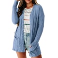 Miniatyrbillede 1 af 4: Damesweater i ensfarvet cardigan med åben frontkappe lyseblå Light Blue L