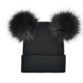 Miniatyrbillede 1 af 3: Vinter Varm strikkede Beanies Blød imiteret Pels Dobbelt Pom Beanie Sort