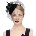 Miniatyrbillede 2 af 5: Bowknot Fascinator Hat Veil Mesh pandebånd til kvinder (sort)