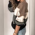 Pikkukuva 4 / 6: Naisten Oversized Color Block -neulepusero Loose Stripe Thick Pullover harmaa grå XL
