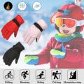 Miniatyrbild 2 av 5: Barn Utomhus Skidhandskar Vinter Utomhus Barn Pojkar Flickor Snöskridskoåkning Snowboard Vindtät Håll Varm Skidhandskar Red  m