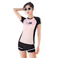 Miniatyrbild 1 av 11: Kortärmade kvinnor Rashguard med pojkshorts Tvådelade delade baddräkter Studenter Magkontroll badkläder för semester Pink Pink XL