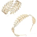 Miniatyrbillede 1 af 5: 2 stykke græsk gudinde kostume tilbehør til kvinder gyldent/sølv blad laurbær krone pandebånd armbånd armbånd