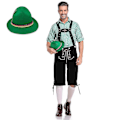 Pikkukuva 1 / 5: Miesten Baijerin Oktoberfest-setti pukujuhliin ja olutfestivaaliin - Perinteinen ederhosen, paita ja hattu Halloween-asunvihreään Green L