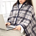Miniatyrbillede 4 af 4: Dame Multiway Ternet Poncho Sjal Wrap Fleece Bærbar Tæppe Ultra Blød Sherpa Flanell Cape（Blå） qd blue