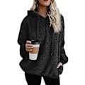 Miniatyrbillede 1 af 5: Super Dalian hættetrøje Dame lam Fleece Pullover Fleece Uld Pullover Hævet frakke med lommer (sort) XXL