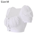 Miniatyrbilde 2 av 5: Kvinners Ruffles Kortermet Tie Up Back Crop Off Shoulder Bluse Hvit White M