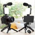 Miniatyrbild 5 av 10: Vlog-Kit: Stativ, LED-Lampa, Mikrofon & Fjärrkontroll Svart