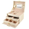Miniatyrbild 1 av 4: Elegant Smyckeskrin: 20 Fack, Låsbar, Guld-Detaljer Beige