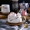 Miniatyrbilde 5 av 8: YBK Tech Porselen Te Kopp Kaffe Krus Sett for Ettermiddagste - Marmormønster (Hvit, Kort 300ml + Tretallerken) White., Short