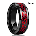 Miniatyrbillede 1 af 2: Forlovelsesringe til mænd og kvinder, røde og sorte par vielsesringe, forlovelsesringsæt, keltisk drage tungsten stål ring finger (til mænd)