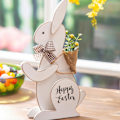 Miniatyrbillede 3 af 4: Glad Påske Ornament Træ Kanin Med Blomst På Ryggen Til Kreative Håndværk Til Hjem Soveværelse Stue Spisebord Dec