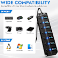 Miniatyrbillede 5 af 6: 7-ports USB-hub 3.0 – Multi USB-port-hub med individuelle switche og lys – Multi-port USB-adapter-stik – High-speed USB-extender til flash