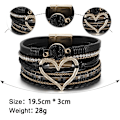 Miniatyrbilde 7 av 7: Leopardarmbånd for kvinner, Boho skinninnpakning flerlags perle krystallarmbånd bangle smykker B29:Heart Leather(Black) A7Feather