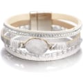 Miniatyrbillede 1 af 5: Leopard Armbånd til Kvinder, Boho Læder Wrap Multi-Layer Perle Krystal Armbånd Smykker B18White Stone(Short) A7Feather