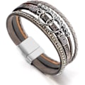 Miniatyrbilde 2 av 6: Leopardarmbånd for kvinner, Boho lær innpakning flerlags perle krystall armbånd bangle smykker B37:Double Circle(Gray) A7Feather
