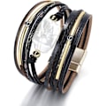 Miniatyrbild 4 av 5: Leopard Armband för Kvinnor, Boho Läder Wrap Multi-Layer Pärla Kristall Armband Smycken A5Black Leather(Pearl) A7Feather
