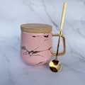 Miniatyrbilde 6 av 8: YBK Tech Porselen Te Kopp Kaffe Krus Sett for Ettermiddagste - Marmormønster (Rosa, Høy 400ml + Tretrelokk) Pink, Tall