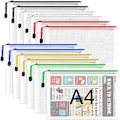Miniatyrbillede 1 af 7: A4 Plast Zip-mapper - 12 stk. lynlås-filposer Mesh Zip Lock Dokumentpungholder Rejseopbevaringspose til kontorartikler og rejsetilbehør 6 Colours  12 PCS A4
