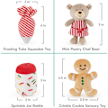 Pikkukuva 2 / 8: Baby Play Soft Collection, Minun Ensimmäinen Piparkakkutalo 5-osainen Leikkiseti Ratinan, Piipon ja Rypistyspehmolelujen kanssa, Aistipeli Vauvoille, 7.5u2 Gingerbread House