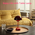 Miniatyrbilde 5 av 6: Moderne blomsterpot trådløs bordlampe, trådløs mid century lampe, søt batteri sopp bordlampe, liten lampe for nattbord, dimbar touch soverom la Red
